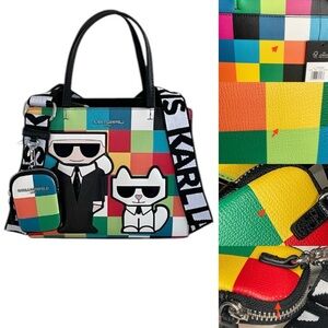 Karl Lagerfeld Paris Maybelle Satchel Multicolor Handle Crossbody Strap Bag (BN)
